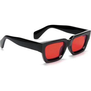⚡Men A-black/Red Fashion Thick Square Shades Rectangle Designer SunGlasses